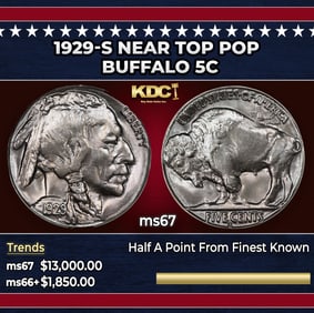 1929-s Buffalo Nickel Near Top Pop 5c ms67 SEGS