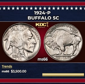 1924-p Buffalo Nickel 5c ms66 SEGS