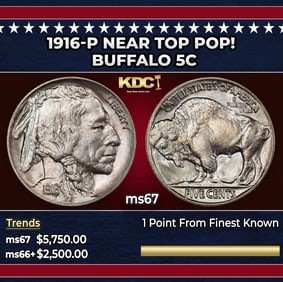 1916-p Buffalo Nickel Near Top Pop! 5c ms67 SEGS