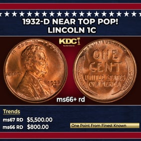 1932-d Lincoln Cent Near Top Pop! 1c ms66+ rd SEGS