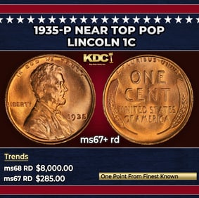 1935-p Lincoln Cent Near Top Pop 1c ms67+ rd SEGS