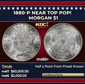 1880-p Morgan Dollar Near Top Pop! $1 ms66+ SEGS