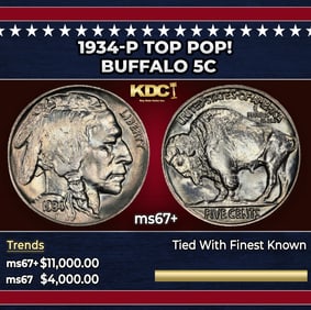 1934-p Buffalo Nickel TOP POP! 5c ms67+ SEGS