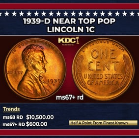 1939-d Lincoln Cent Near Top Pop 1c ms67+ rd SEGS