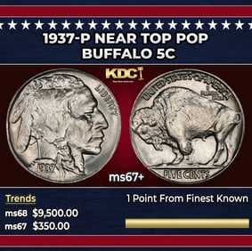 1937-p Buffalo Nickel Near Top Pop 5c ms67+ SEGS