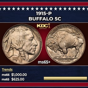 1915-p Buffalo Nickel 5c Grades ms65+