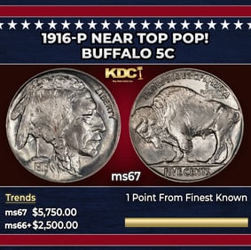 1916-p Buffalo Nickel Near Top Pop! 5c ms67 SEGS