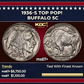 1936-s Buffalo Nickel TOP POP! 5c ms67+ SEGS