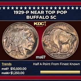 1929-p Buffalo Nickel Near Top Pop 5c ms67 SEGS