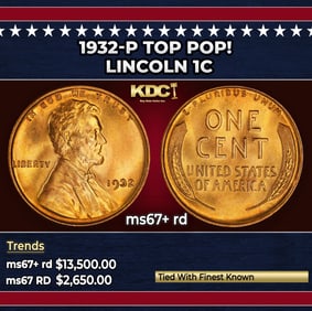 1932-p Lincoln Cent TOP POP! 1c ms67+ rd SEGS