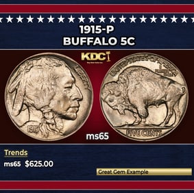 1915-p Buffalo Nickel 5c Grades ms65