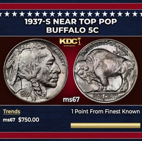 1937-s Buffalo Nickel Near Top Pop 5c ms67 SEGS