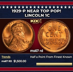 1929-p Lincoln Cent Near Top Pop! 1c ms67 rd SEGS