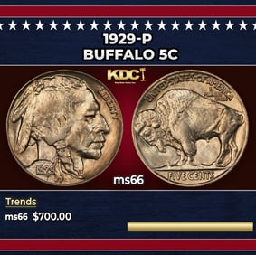 1929-p Buffalo Nickel 5c Grades ms66