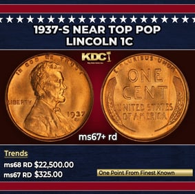 1937-s Lincoln Cent Near Top Pop 1c ms67+ rd SEGS