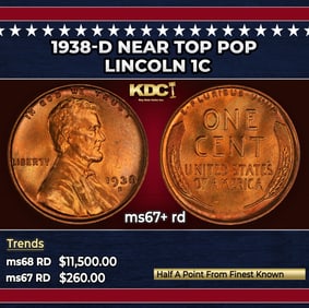 1938-d Lincoln Cent Near Top Pop 1c ms67+ rd SEGS