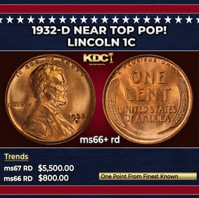 1932-d Lincoln Cent Near Top Pop! 1c ms66+ rd SEGS