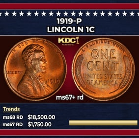 1919-p Lincoln Cent 1c ms67+ rd SEGS