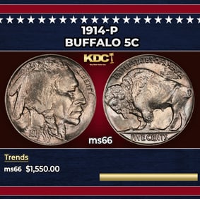 1914-p Buffalo Nickel 5c ms66 SEGS