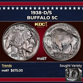 1938-d/s Buffalo Nickel 5c ms67 SEGS