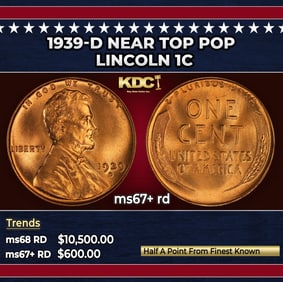 1939-d Lincoln Cent Near Top Pop 1c ms67+ rd SEGS