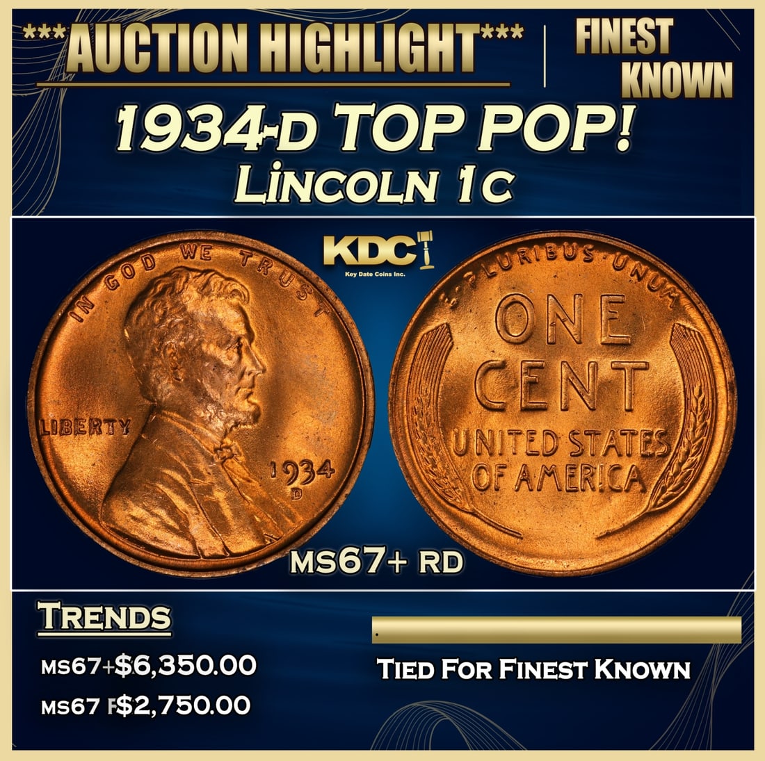 1934-d Lincoln Cent TOP POP! 1c ms67+ rd SEGS (1 of 3)
