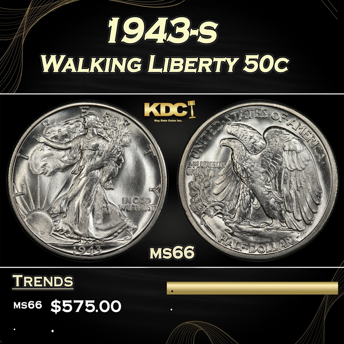 1943-s Walking Liberty Half Dollar 50c Grades ms66 (1 of 3)