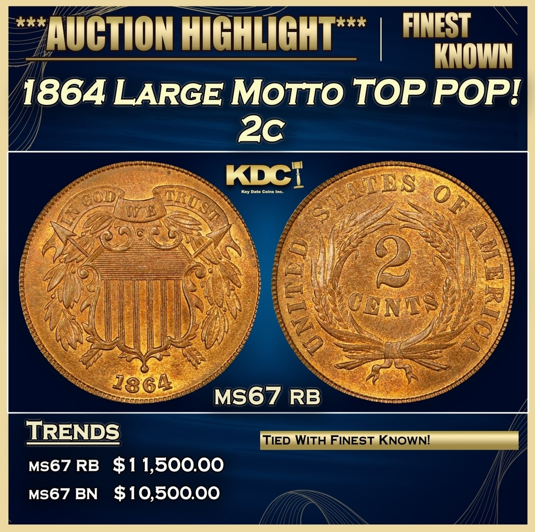 1864 Large Motto Two Cent Piece TOP POP! 2c ms67 rb SEGS (1 of 3)