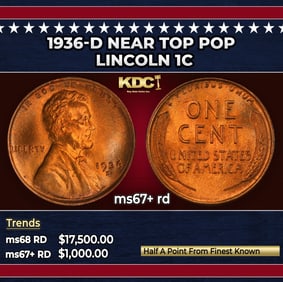 1936-d Lincoln Cent Near Top Pop 1c ms67+ rd SEGS