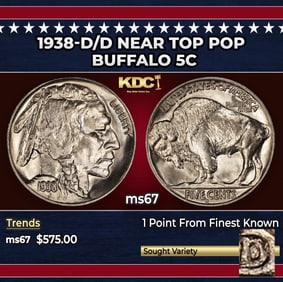 1938-d/d Buffalo Nickel Near Top Pop 5c ms67 SEGS