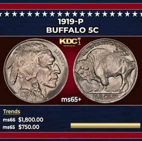 1919-p Buffalo Nickel 5c ms65+ SEGS