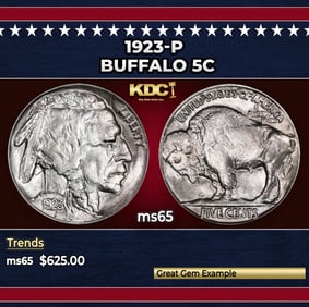 1923-p Buffalo Nickel 5c Grades ms65