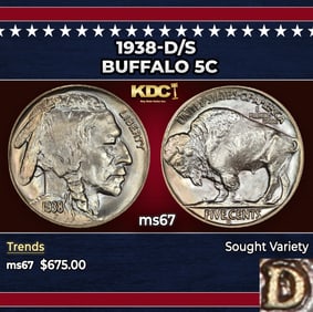 1938-d/s Buffalo Nickel 5c ms67 SEGS