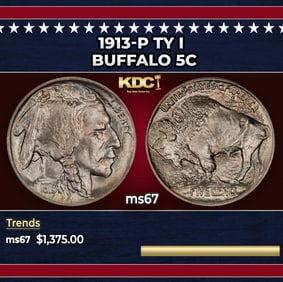 1913-p Ty I Buffalo Nickel 5c ms67 SEGS