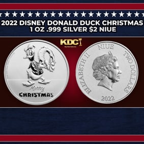 2022 Disney Donald Duck Christmas 1 oz .999 Silver $2 Niue Round