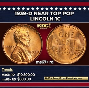1939-d Lincoln Cent Near Top Pop 1c ms67+ rd SEGS