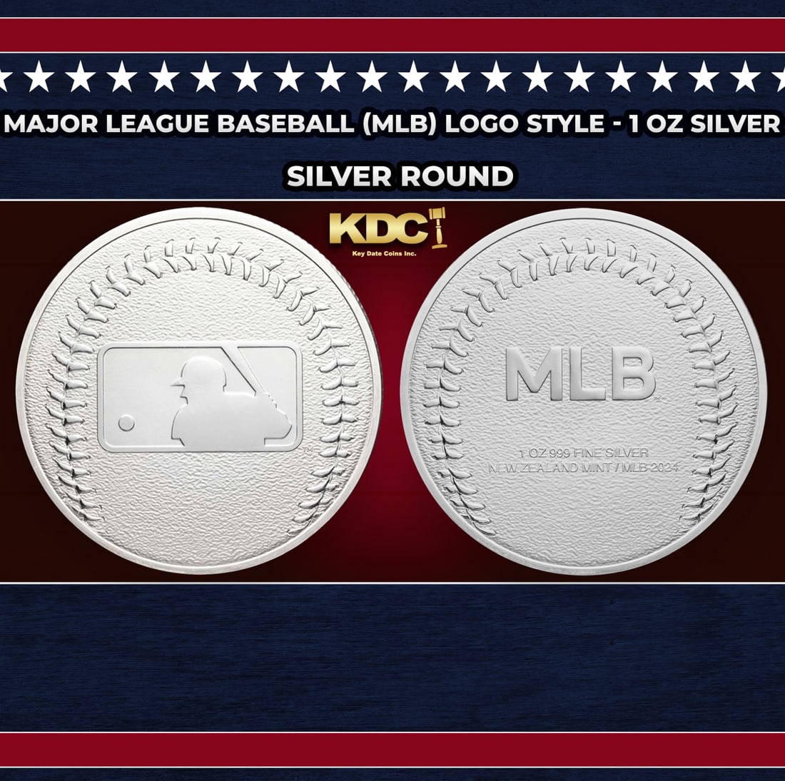 Major League Baseball (MLB) Logo Style - 1 oz Silver Round Round: Major League Baseball (MLB) Logo Style - 1 oz Silver Round.