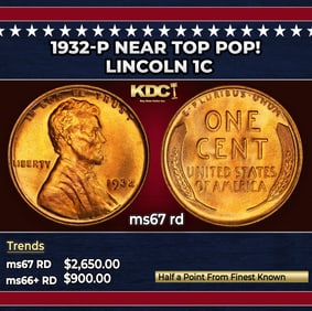 1932-p Lincoln Cent Near Top Pop! 1c ms67 rd SEGS
