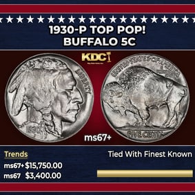 1930-p Buffalo Nickel TOP POP! 5c ms67+ SEGS