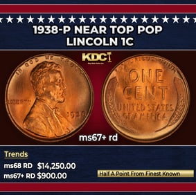1938-p Lincoln Cent Near Top Pop 1c ms67+ rd SEGS