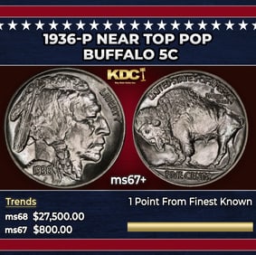 1936-p Buffalo Nickel Near Top Pop 5c ms67+ SEGS