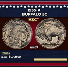 1935-p Buffalo Nickel 5c ms67 SEGS