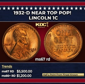 1932-d Lincoln Cent Near Top Pop! 1c ms67 rd SEGS
