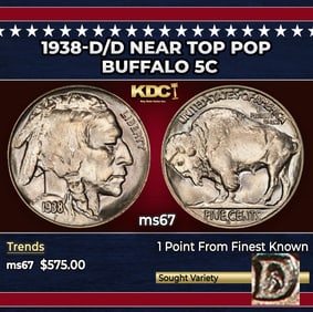 1938-d/d Buffalo Nickel Near Top Pop 5c ms67 SEGS