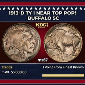 1913-d Ty I Buffalo Nickel Near Top Pop! 5c ms67 SEGS
