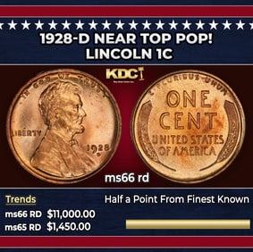 1928-d Lincoln Cent Near Top Pop! 1c ms66 rd SEGS