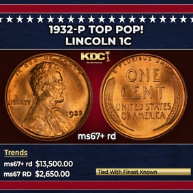 1932-p Lincoln Cent TOP POP! 1c ms67+ rd SEGS