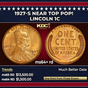 1927-s Lincoln Cent Near Top Pop! 1c ms64+ rd SEGS