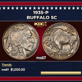 1935-p Buffalo Nickel 5c ms67 SEGS
