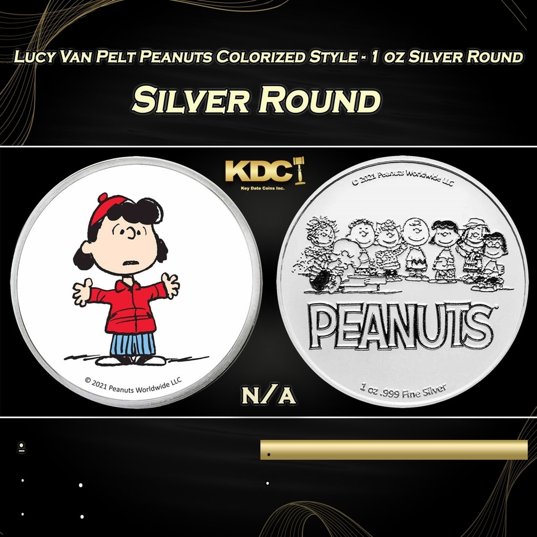 Lucy Van Pelt Peanuts Colorized Style - 1 oz Silver Round Round: Lucy Van Pelt Peanuts Colorized Style - 1 oz Silver Round. Now you can collect all of the classic Peanuts characters on these officially licensed colorized silver rounds! Contains 1oz of .999 Fine Sil